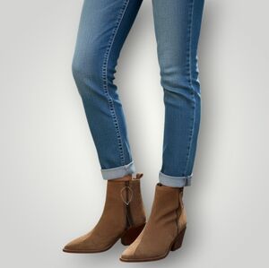 House of Harlow 1960 Suede Ankle Boots Womens 9 Taupe Pointed Toe Block Heel